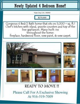 $270,000
Newly Updated 4 Bedroom Home