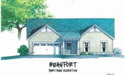 Beaufort Floor plan with stone accents. Covered front porch with stone pillars. Spacious family room with corner fireplace. Split bedroom floor plan with master featuring a walk in closet. Master bath with dual vanity, deep soaking tub and separate