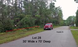 2,100 sq ft Vacant Land offered at $1,500 Lot Size 2,100 sqft DESCRIPTIONImpala Woods Section 2, Block 21, Lot 28 Impala Dr. - paved road frontage. Great location, close to the subdivision pool. Lot size is 30' wide x 70' deep. Water, sewer and electric