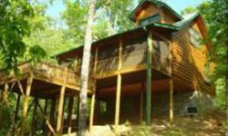 This spacious True D Log cabin features 3 BR,2 BA is offered fully furnished including all lines and tableware. Gorgeous Mtn. Views from the perfect screened porch over lookin Hot Tub on private deck.Access the private stocked lakes & common areas and