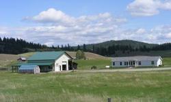 Exceptional location, just minutes from Colville offers 5 level acres for your horses and critters. Beautiful Moduline manufactured home with 1700 sq ft, vaulted ceilings, formal living, family room, expansive kitchen with walk-in pantry, and a master