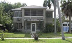 RARELY AVAILABLE DUPLEX IN DOWNTOWN SARASOTA, HISTORIC DISTRICT, GILLESPIE PARK. 2-STORIES, 2 CAR DETACHED GARAGE. 2 APTS, EACH W/ 2 BEDROOMS, 1 BATH, SCREENED PORCH OR BALCONY, PLUS JALOUSIED FLORIDA ROOMS.NEW CARPET THRU-OUT FIRST FLOOR, FRESHLY PAINTED