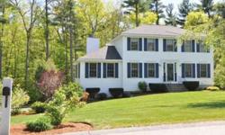 Charming 3-bdrm Colonial with CENTRAL AIR; Beautifully landscaped 2.89 acres, adjacent to conservation land. Eat-In kitchen has BREAKFAST BAR peninsula and matching stainless steel appliances. Dinette slider to deck. Large family room with wood-burning