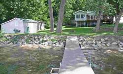 What a setting! What great shoreline!! Hard bottom sand on level lot! This is the sand everyone looks for!! Very private year round home located on end of dead-end road! Large lakeside deck with large concrete patio for walk-out level. 2 lakeside storage