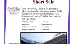 This 1 bedroom, 1 bath, 1 car garage has plenty of potential. It is approximately 7,841 square foot lot, in North Sacramento, CA. Commercial zoning $$$$ For this price you can?t go wrong!
