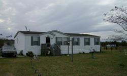 28x60 mobile home, 3br, 2 full baths, living room, dining room, big kitchen w/eat in area, laundry room, 1 1/4 acres, fenced back yard, 2 storage sheds