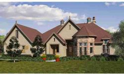 Pre Construction "Le Jardin" Model by Adobe Homes. This 4 BR/3.5 Bath home on a 1.9 lot in a gated community features a round stone turret; with wood shutters and French doors. Enter into an elegant foyer, with four-column gallery in front of the living