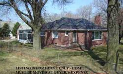 LISTING IS FOR HOUSE ONLY. HOUSE MUST BE MOVED AT BUYERS EXPENSE. HOUSE INCLUDES WOOD FLOORS, BRICK EXTERIOR, SLATE ROOF, NEWER WINDOWS. LISTING INCLUDES THE FURNACE AND A/C. 1408 SQ. FT. UPSTAIRS.
Listing originally posted at http