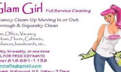 Vacancy cleaning moving-in or out-flooring, surfaces, dusting, cleaning & disinfecting, wipe down walls, base board, appliances, cabinets inside & out, windows, blinds,vents,overhead fans, same day service-when available, weekly-bi weekly-one time, seven