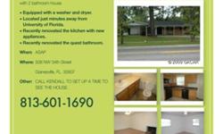 For rent is a 3 bedroom 2 bathroom house located less than 1.6 miles from UF campus.